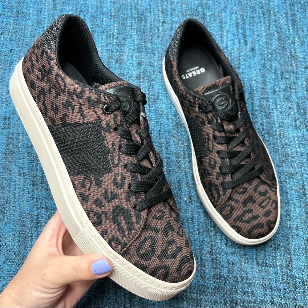 GREATS Royale Knit Leopard Print Sneakers in Brown Black Women's Size 8.5 Shoes